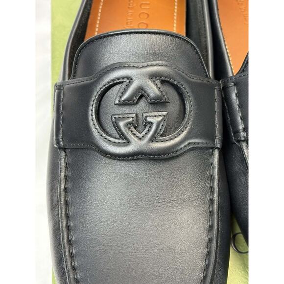 GUCCI Black Leather Interlocking G Driver Loafers SZ M 10.5 SPB JA-364722 main image 5
